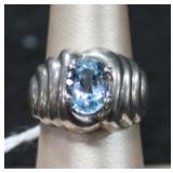 Sterling Silver Blue Topaz Oval Cut Ring