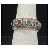 STERLING SILVER MULTI-GEMSTONE RING -
