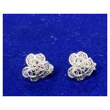 PAIR OF STERLING SILVER HEART SHAPED FILIGREE