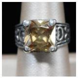 Sterling Silver Yellow CZ Scroll Ring