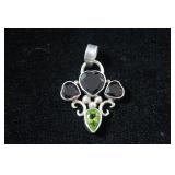 Garnet Heart & Peridot Teardrop Faceted Pendant