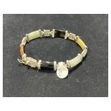STERLING SILVER MULTI-COLOR LINK JADE BRACELET -