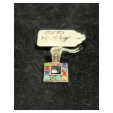 SQUARE STERLING SILVER MULTI-GEMSTONE PENDANT -