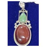 925 Oval Carnelian w/ Green Teardrop Pendant