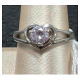 Sterling Silver Sweet Heart CZ Engagement Ring