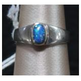 Striking Silver Bezel-Set Oval Blue Opal Ring