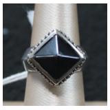 Hematite & Sterling Beadwork Ring