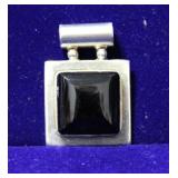 Sterling Silver Black Onyx Square Pendant