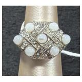 Sterling Silver Faux Pearls Cluster Ring