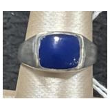 Blue Lapis Signet Ring Sterling Silver Ring