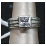 Sterling Silver Bezel Set Princess Cut CZ Ring