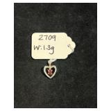 SMALL HEART SHAPED STERLING SILVER & RED GARNET