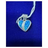STERLING SILVER HEART PENDANT W/ BLUE FIRE OPAL