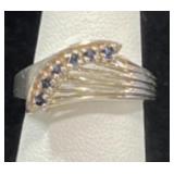 STERLING SILVER & BLUE SAPPHIRE COCKTAIL RING -