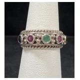 STERLING SILVER & MULTI-GEMSTONE RING - SIZE 6-1/4