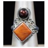 Carnelian Sterling Silver Scroll Work Ring
