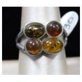 Honey Baltic Amber Chabochan Sterling Silver Ring