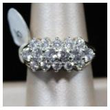 Sterling Silver 3 Row Stacked CZ Cluster Ring