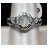 Sterling Silver Oval Milky Gemstone Ring