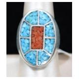 Southwestern Style 925 Crushed Chip Navajo Ring