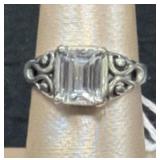 Sterling Silver Filigree CZ Emerald Cut Ring