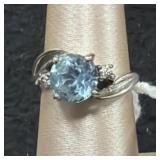 Blue Topaz & CZ Sterling Silver Bypass Ring