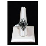 Intricate Filigree Oval Locket Ring w/ Black Stone