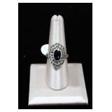 Art Deco Style Marcasite Surrounding Onyx Ring