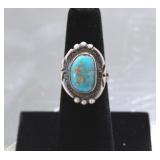 Navajo Signed JD Turquoise Sterling Silver Ring