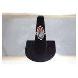 Navajo Zuni Turquoise & Coral Mosaic Marquis Ring