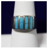 Navajo Zuni Sterling Turquoise Channel Inlay Ring