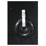 Smooth Glossy Black Donut Pendant w/ 925