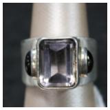 Sterling Silver CZ & Garnet Statement Ring