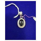 STERLING SILVER & BLACK ONYX OVAL PENDANT - MADE