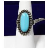 Navajo Style Polished Turquoise Cabochon Ring