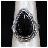 Black Onyx Teardrop Sterling Silver Ring