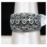Marcasite Floral Wide Band Sterling Silver Ring