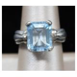 Emerald Cut Aquamarine Sterling Silver Ring