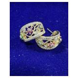 PAIR OF GOLD TONE STERLING SILVER HALF-HOOP