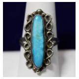 Beau Sterling Silver Turquoise Stone Filigree Ring
