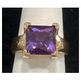 GOLD WASHED STERLING SILVER & AMETHYST RING -