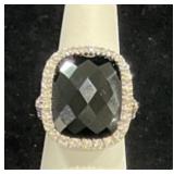STERLING SILVER ONYX & CUBIC ZIRCONIA - 9.1GR -