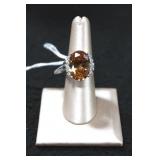 Large Oval Cut Vibrant Orange Citrine Silver Ring