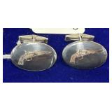 Oval Sterling Revolver Pistol Cufflinks