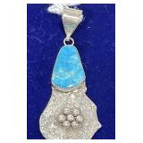 Turquoise Cabochon 925 Native American Brooch