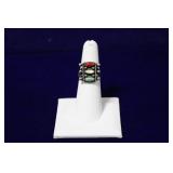 Zuni Sterling Silver Stacked Stone Ring