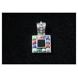 Sterling Silver Multi-Stone Square Pendant