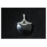 Black Onyx Stone Accented w/ Marcasite Pendant