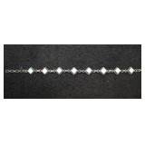 Sterling Silver White Opal Diamond Link Bracelet
