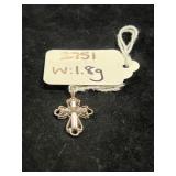 STERLING SILVER CROSS PENDANT CZ BAGUETTE STONES
